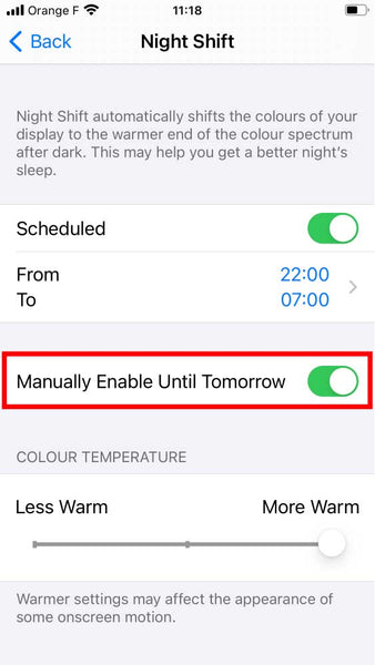 How to turn off blue light on iphone with night shift step 4