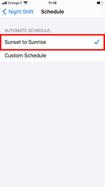 iphone night shift sunset to sunrise step 2