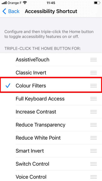 Red color filter for iphone triple-click home button shortcut step 4