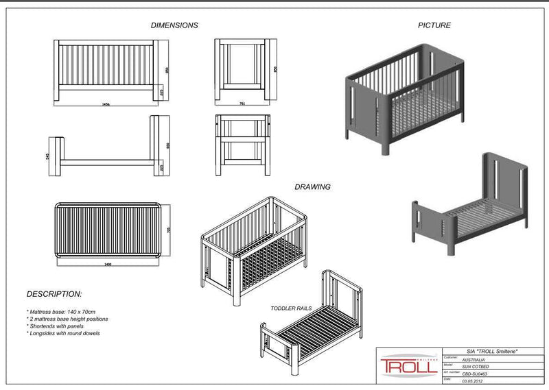 troll cot mattress size