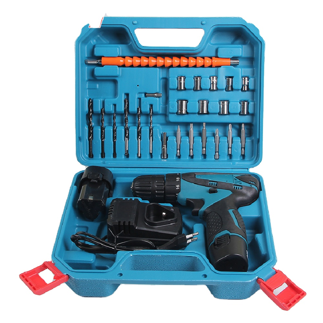 Screwdriver Set 12V Electric Drill Cordless with Lithium Battery II درل شحن مع طقم ريش12 فولت