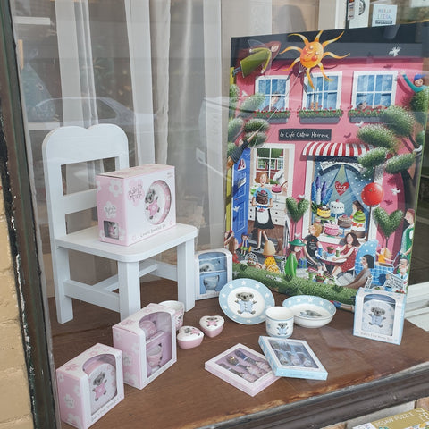 Marja Leena Koala tableware for toddlers in store window at Hampton store