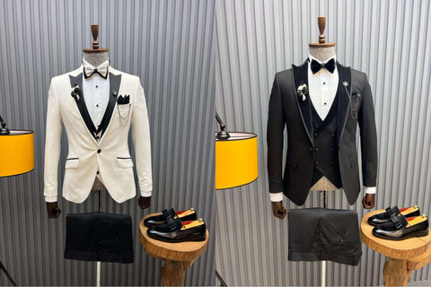 a white and black tuxedo for prom