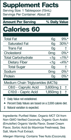 natural force creamy vanilla mct oil supplement facts