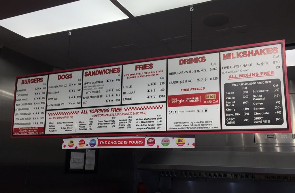 menu board at five guys