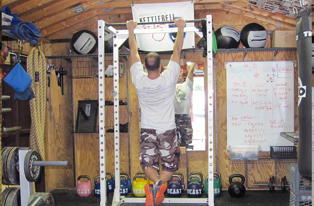 man hanging from bar in correct position