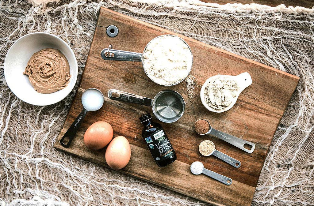 keto cookie recipe ingredients displayed on a cutting board