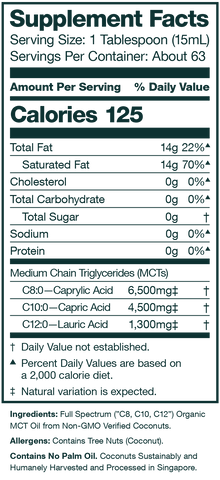 natural force organic mct oil nutrition supplement facts panel