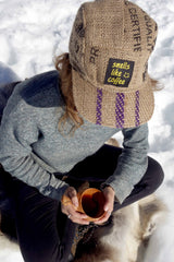 Sustainable burlap coffe sack cap