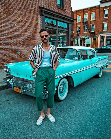 Eric Wertz Cuban Collar Shirt with Green Trousers