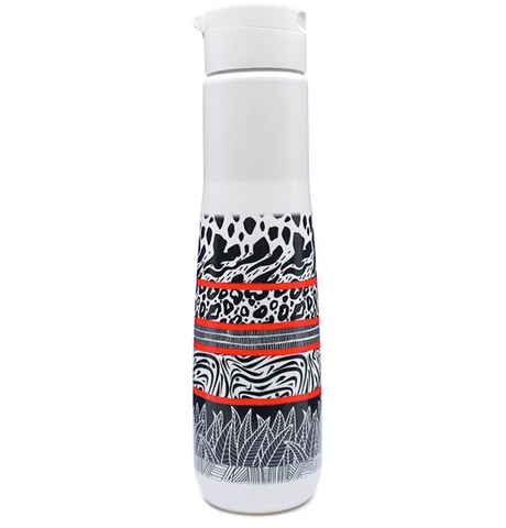 Yuhme Reusable water bottle in black white and red Bamboo Fibre 