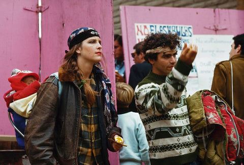 image of hippie family with stipe shirt and braided hair