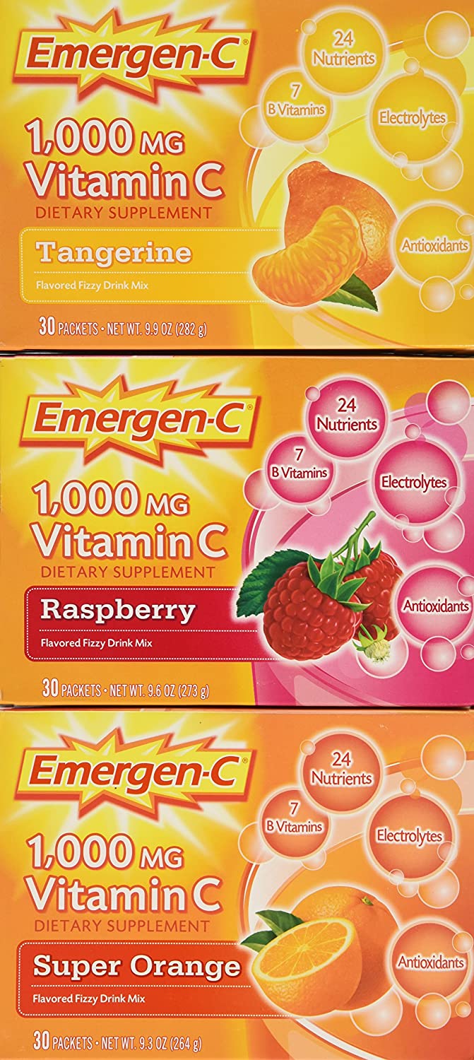 Emergen C Vitamin C 1000mg 90 Packets 30 Super Orange 30 Raspberry Cazboy