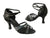 2.25" Cindy -- Women's Flare Heel Latin Sandal -- Black Satin - Teddy Shoes