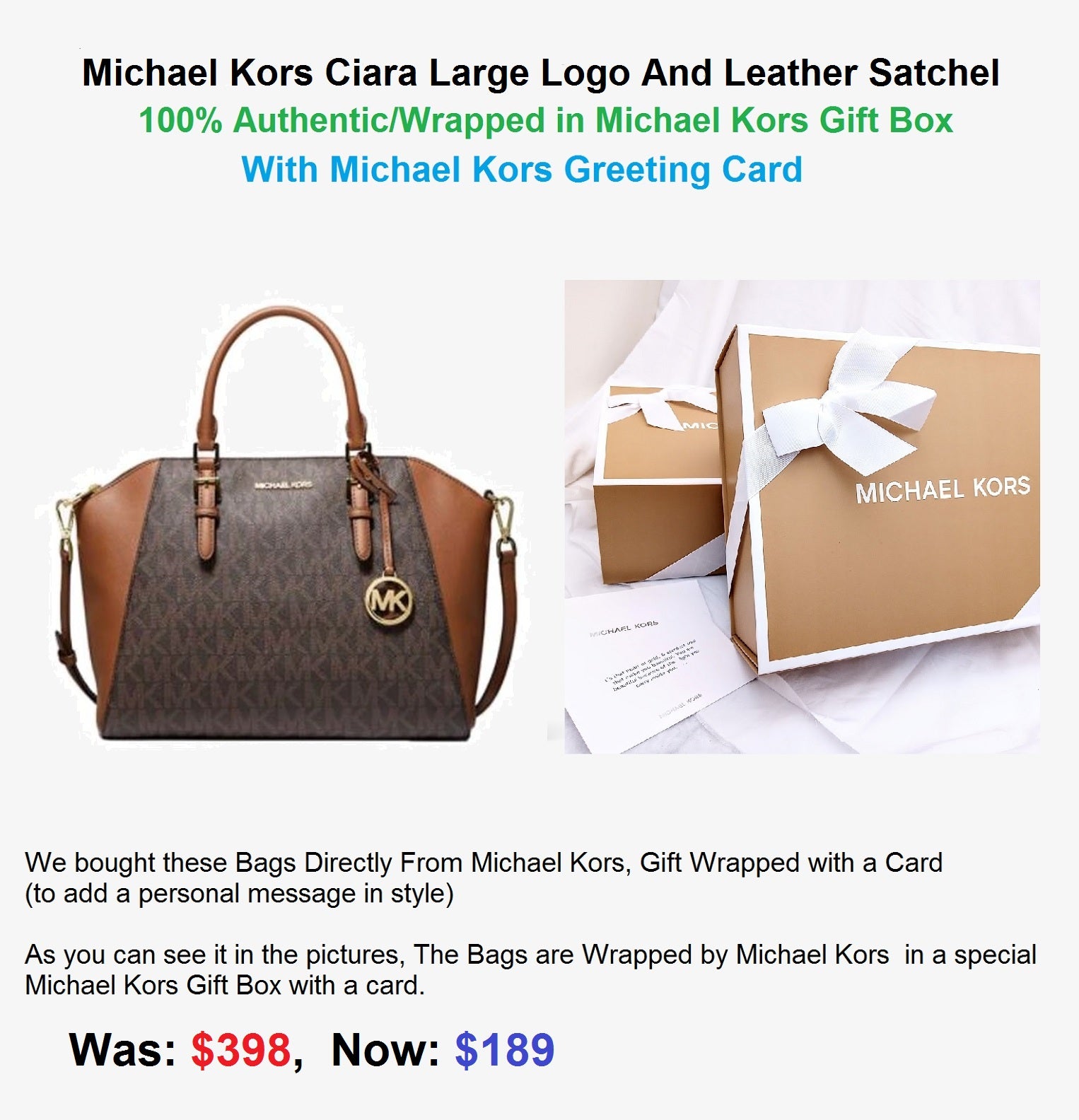 Michael Kors Ciara LG Logo Satchel Brown Handbag, 