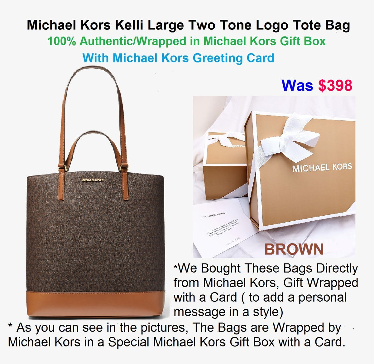 MICHAEL KORS KELLI Large Two-Tone Logo Tote Handbag, 
