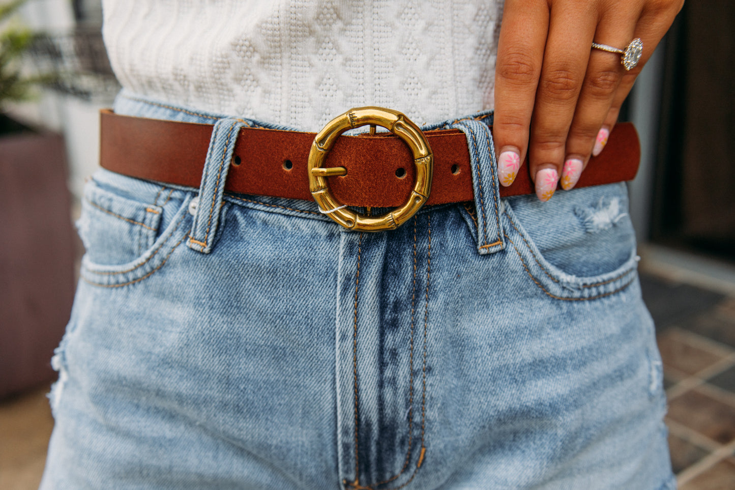 Bamboo Joint Circle Buckle Leather Belt -Tan – Sincerely Yours