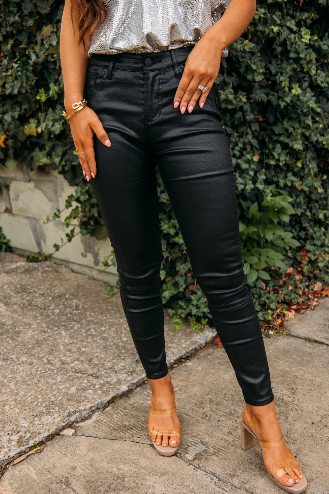 JEANNE SUPER HIGH RISE CROPPED FLARE PANTS BLACK VEGAN LEATHER