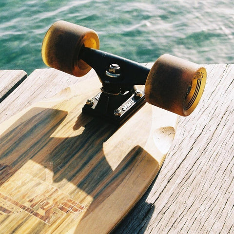 Close up of the wheels on a skateboard