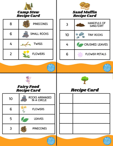 Camping Pretend Recipe Cards