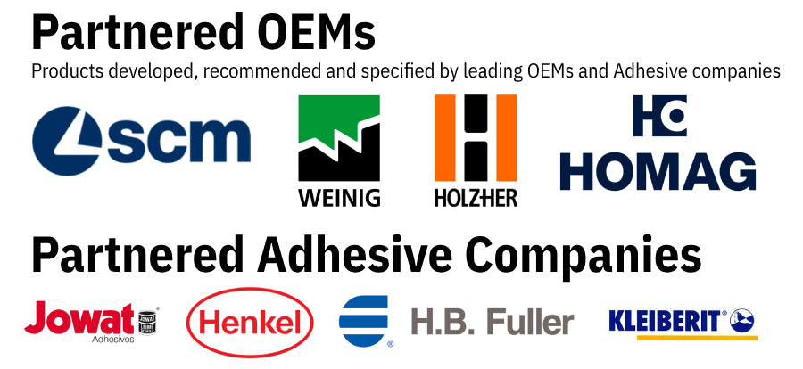 ACMOS Partnered OEMS Adhesive Companies Brands Logos, SCM, Weinig, Holzher, Jowat, Henkel, H.B. Fuller, Kleiberit