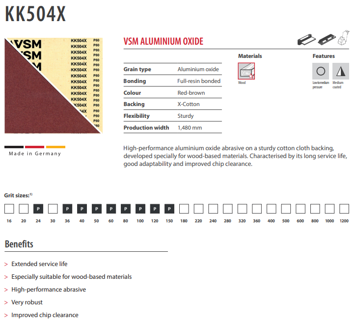 VSM - KK504X Abrasive Belt Material - Aluminium Oxide