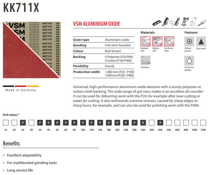 VSM - KK711X Abrasive Belt Material - Aluminium Oxide