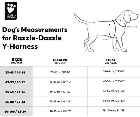Razzle-Dazzle Y-Sele størrelsesguide