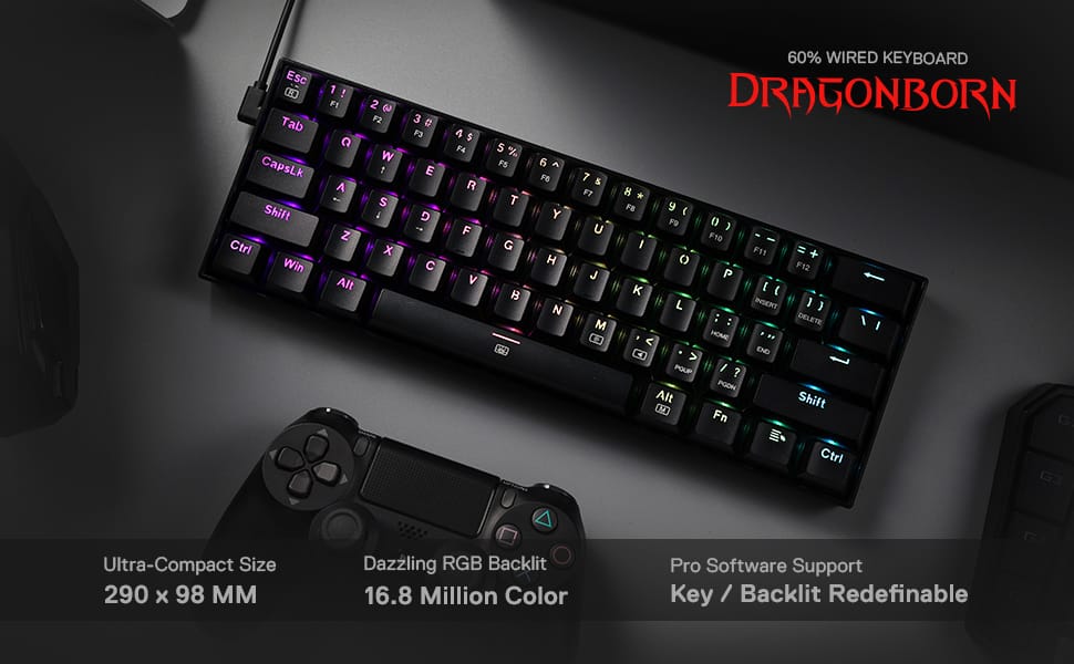 Redragon K630 Dragonborn 60% Wired Rgb Gaming Keyboard Black