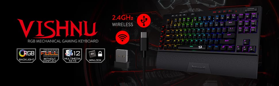 Redragon K596 Vishnu 2.4g Wireless/wired Rgb Mechanical Gaming Keyboard