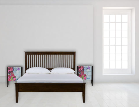 Mayah - meuble chevet, d'appoint en manguier massif de forme rectangulaire, meuble en bois naturel design floral pour chambre à coucher.