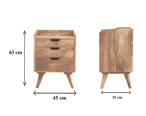 Meuble d'appoint 3 tiroirs, chevet massif fabriqué à partir de bois de manguier.