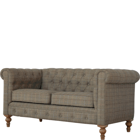 Canapé Chesterfield multi tweed structure en bois massif.