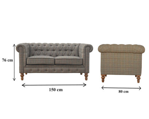 Canapé Chesterfield multi tweed structure en manguier massif.