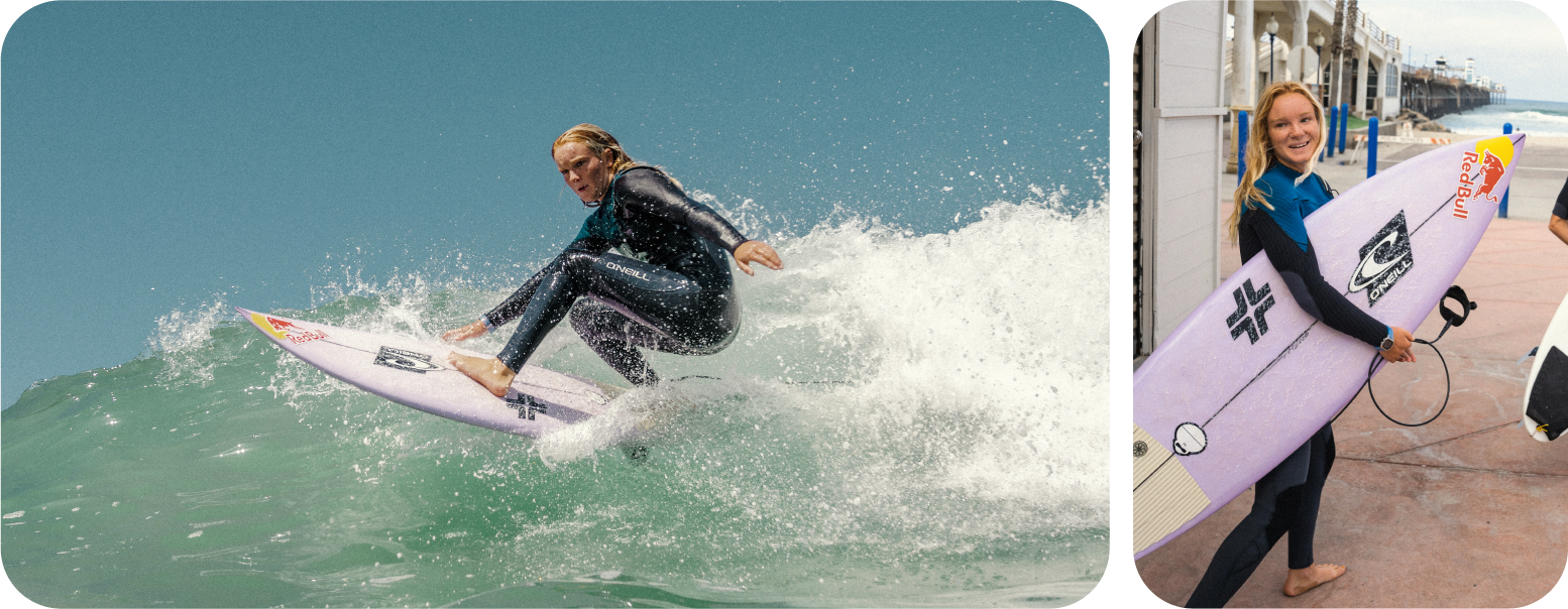 Caity Simmers surfing