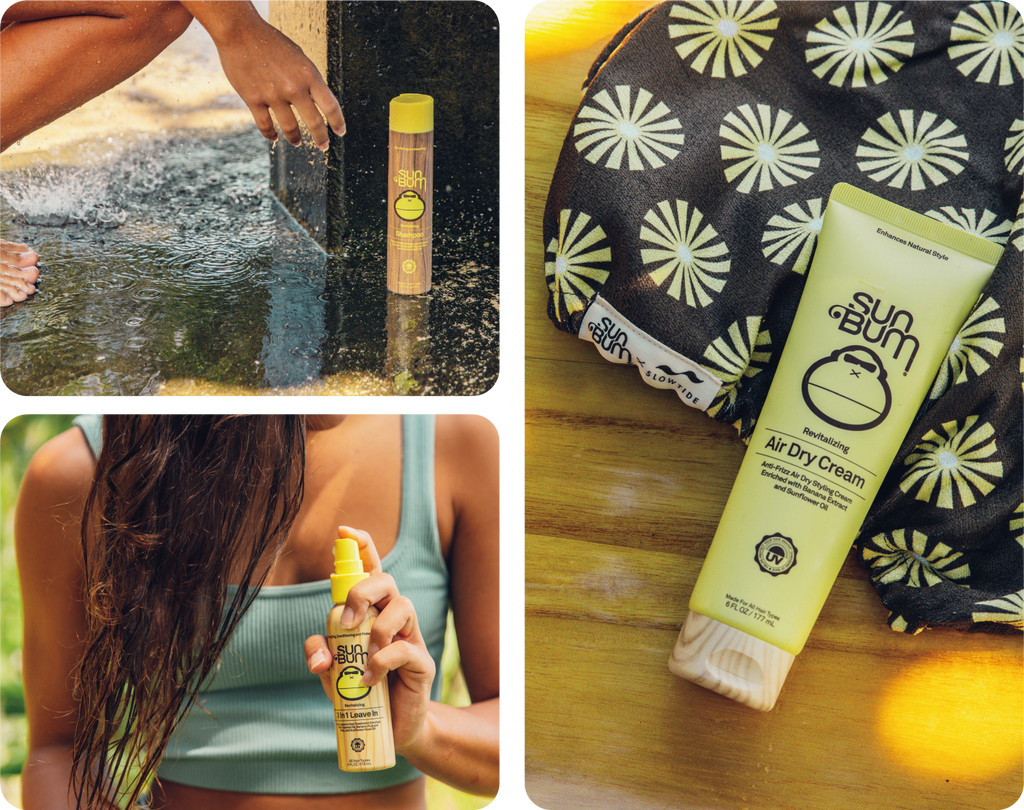 Collage of Sun Bum hair products