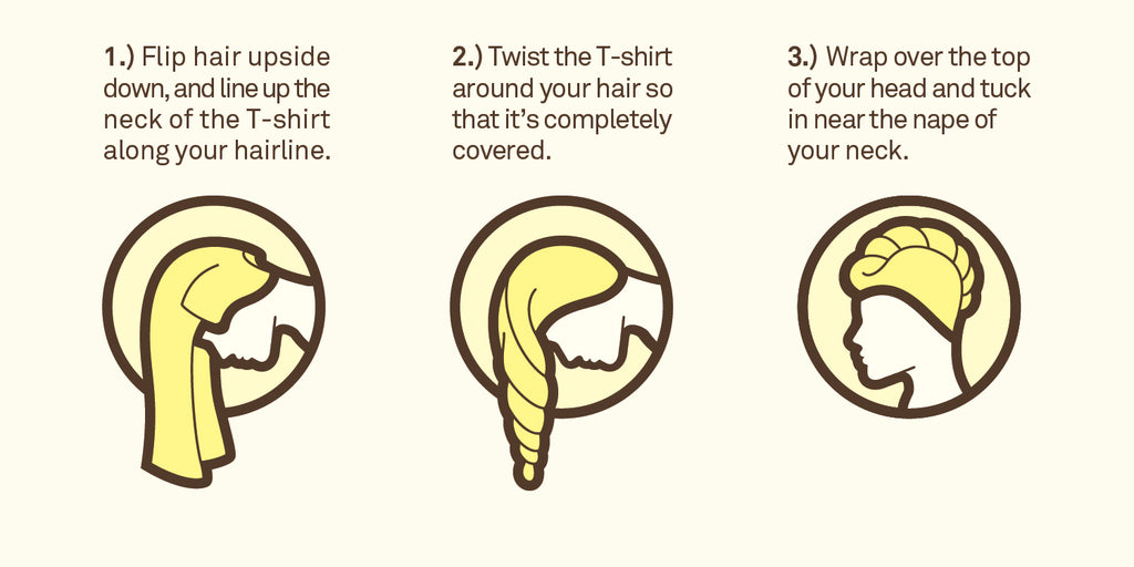 Steps for using the Sun Bum T-Shirt Hair Towel