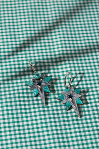 Silver hoop Star earrings (marble green/silver)
