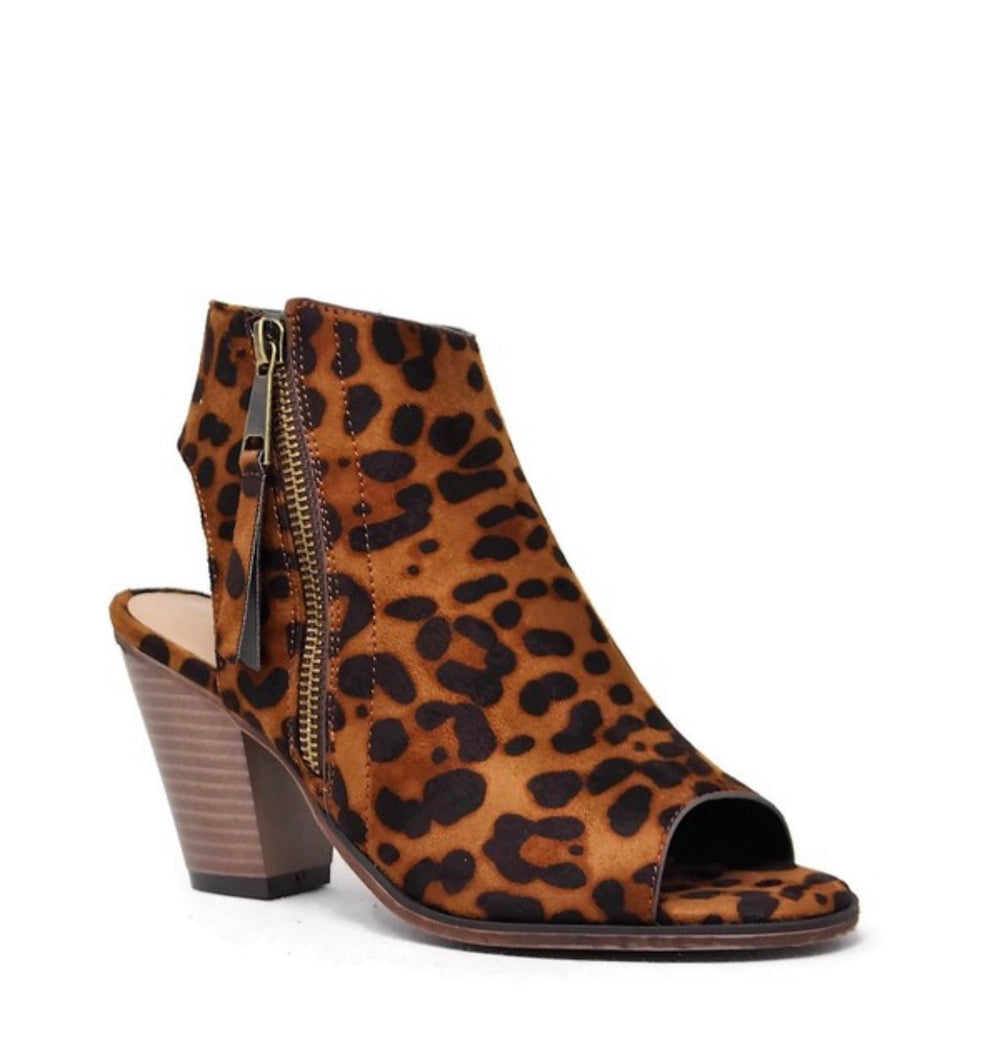 peep toe leopard print booties