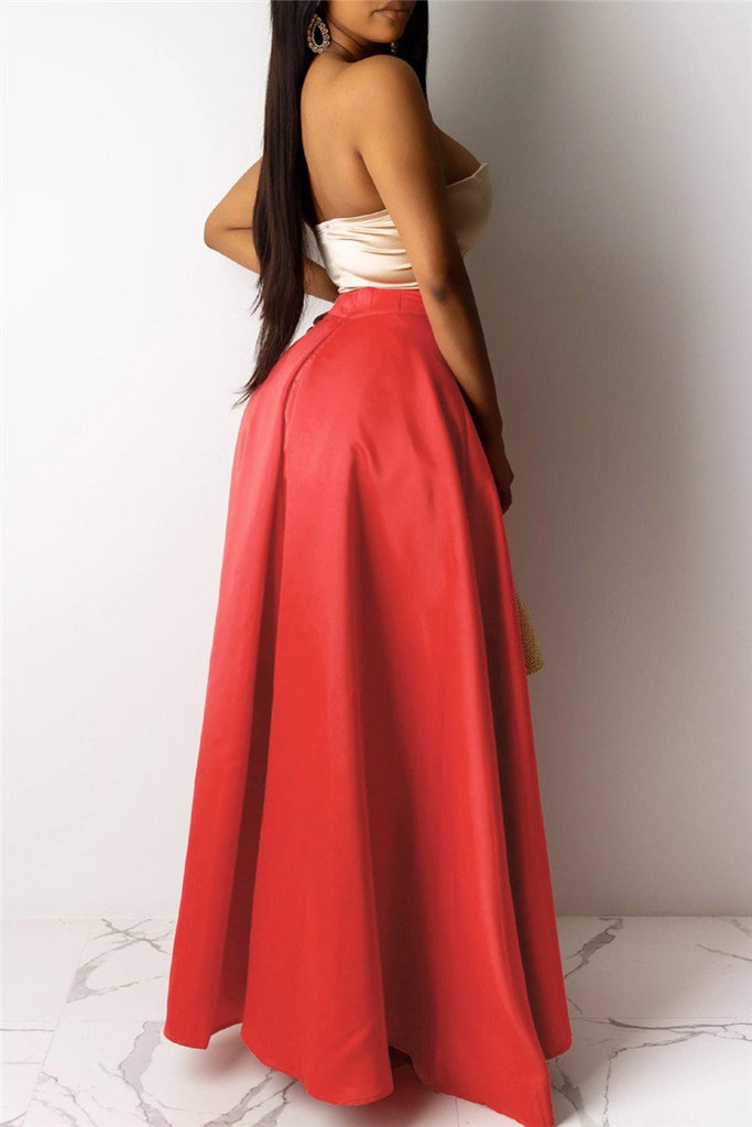 High Waist Solid Color Asymmetric Skirt