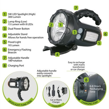 arlec rechargeable led torch with flood light