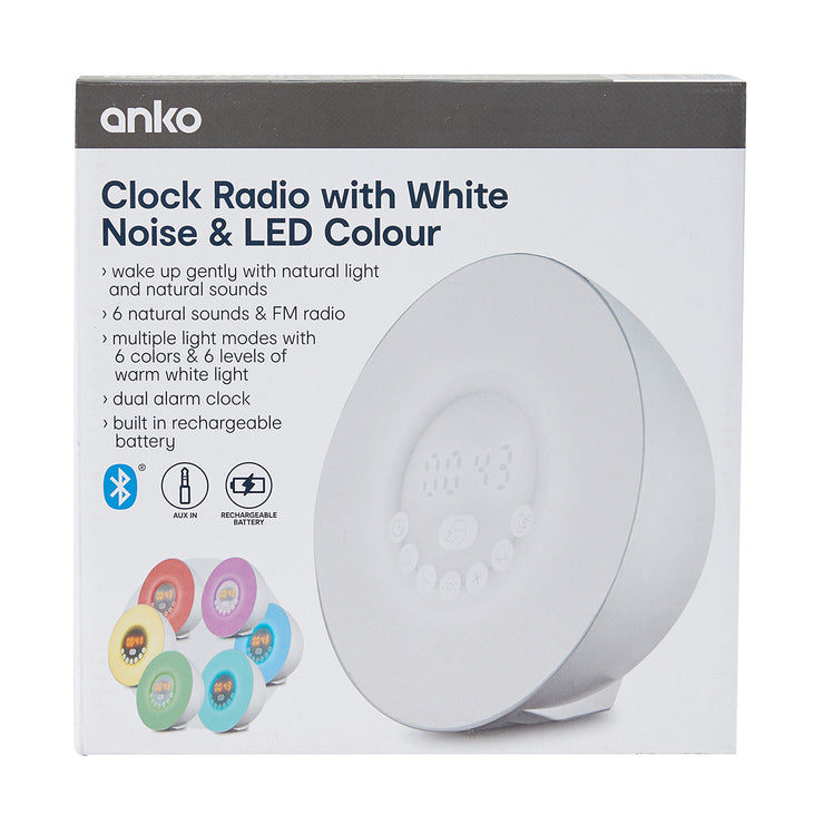 anko bluetooth clock radio with white noise