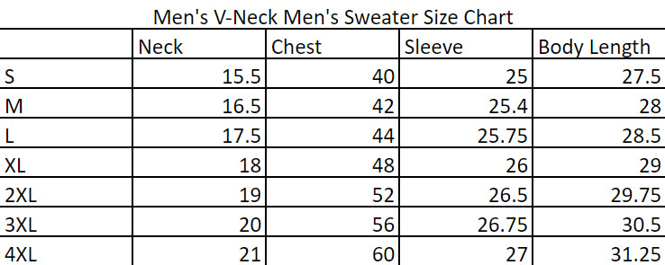 Mens Size Chart