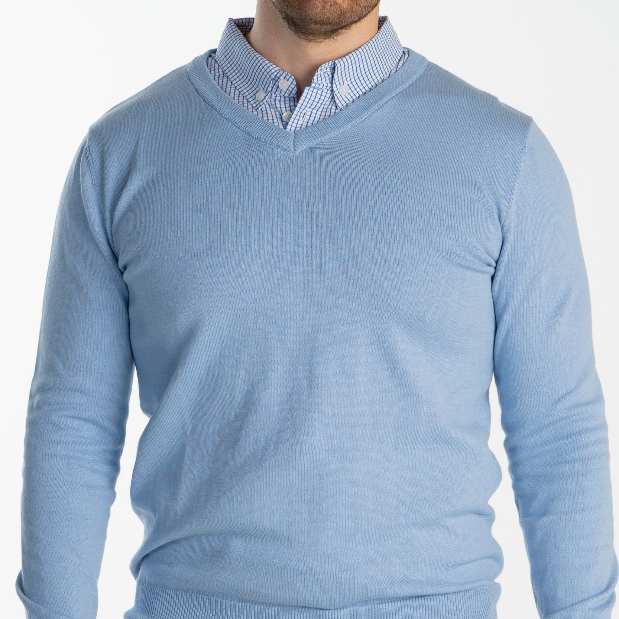 light blue sweater combination