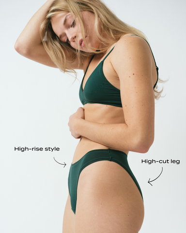 The new High Rise Bikini in Green | Model is wearing size XS