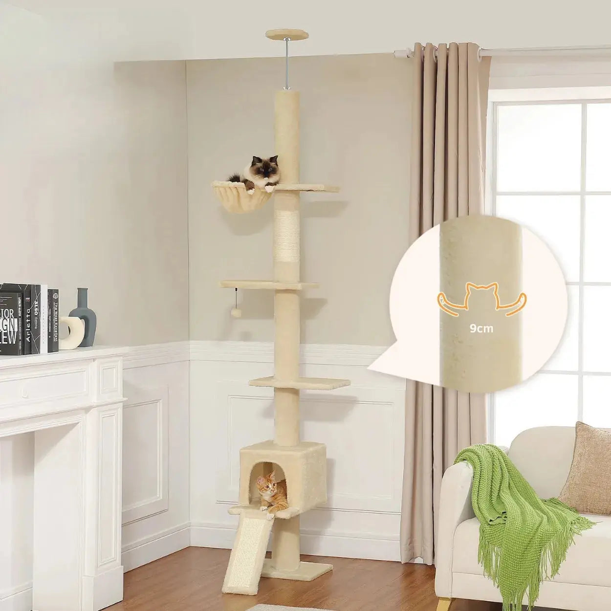 Floor to Ceiling Cat Tree Tower 5 Tiers Climbing Tree Adjustable Height for Indoor Cats with Condo Scratching Post Ladders Vraiment-chat