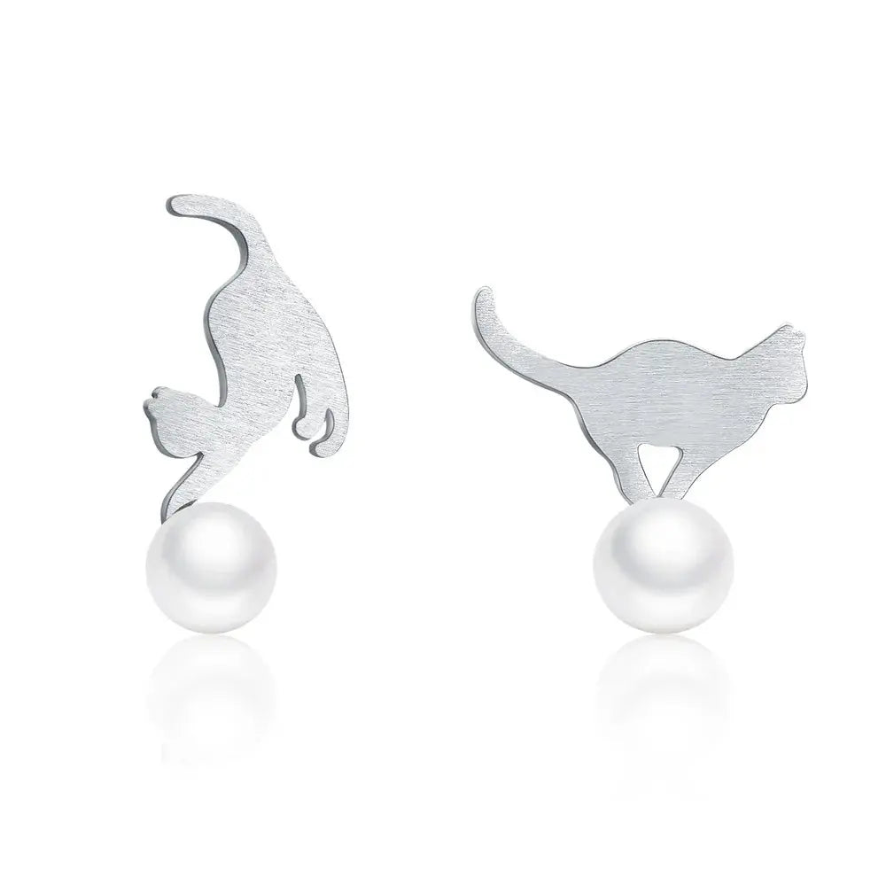 WOSTU Real 100% 925 Sterling Silver Lovely Cat Pet Stud Earrings For Women S925 Silver Earring Fashion Jewelry Gift FIE073 Vraiment-chat