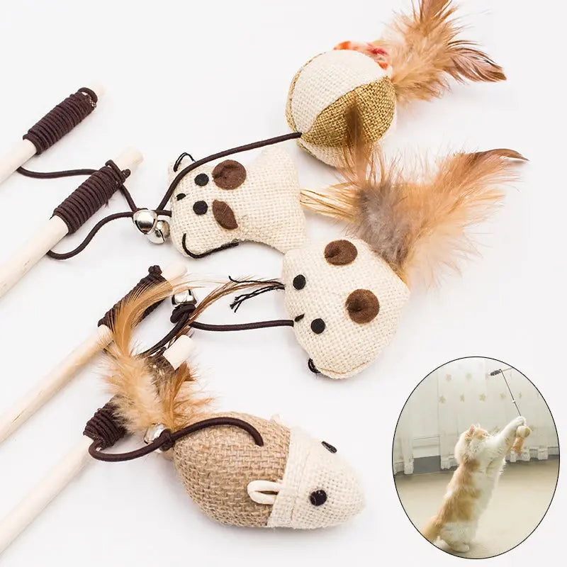 Funny Pet Cat Toys Interactive Cat Teaser with Feather 40CM Wooden Stick Mice Fish Chick Katten Speelgoed  chats Pet Accessories Vraiment-chat