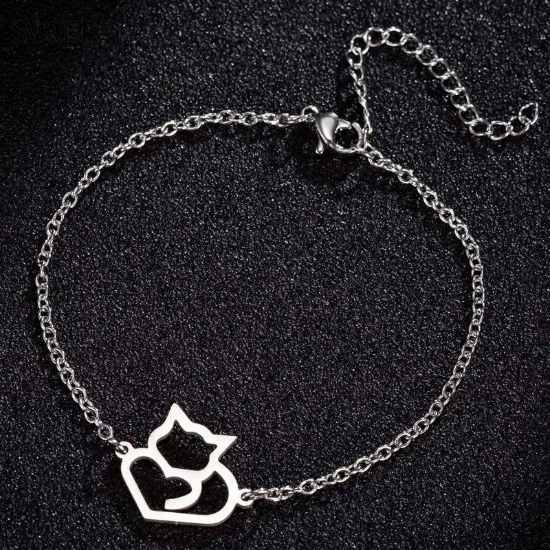 Little Hollow Cat Bracelet Stainless Steel Lovely Animal Pet Lovers Gifts Link Chain Cuff Plusea Summer Jewelrys Wholesale 2021 Vraiment-chat