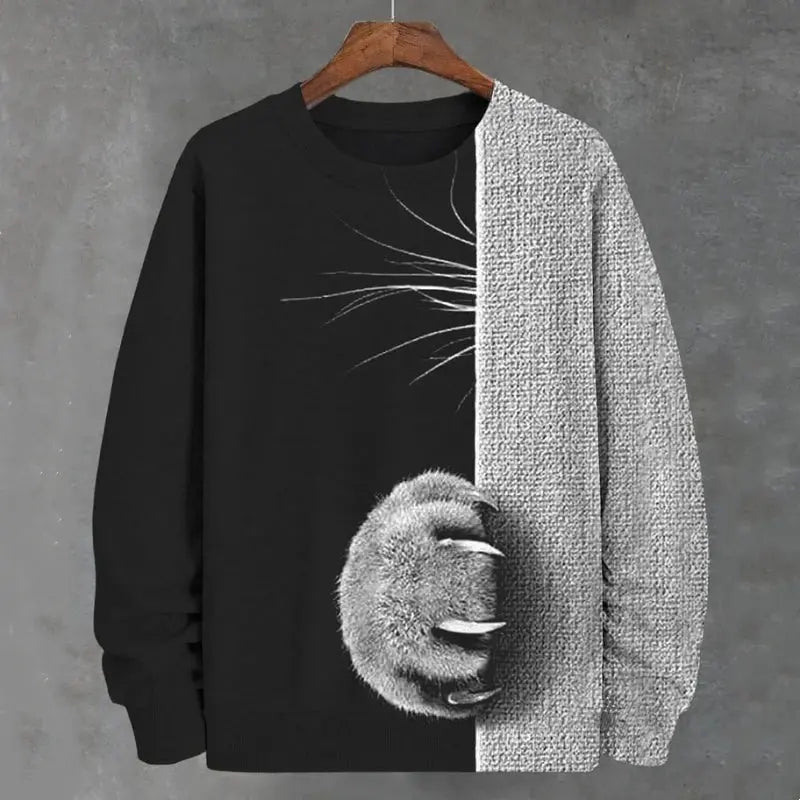 Funny Men's Sweatshirt Abstract Cartoon Cat 3d Print Long Sleeve T-Shirt Mens Clothing Top Oversized Sweatshirts For Men Hoodies Vraiment-chat